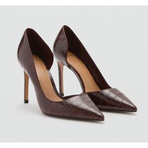 Mango MNG Asymmetric Stiletto Shoes Heels Women 6 /36 Faux Crocodile Leather NWT